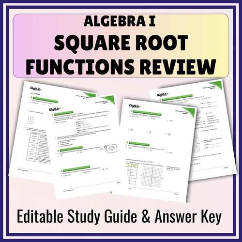 Square Root Functions Editable Algebra Review Worksheets,Study Guide | 9th Grade