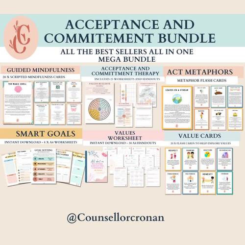 Acceptance And Commitment Therapy Mega Bundle Worksheets Act Worksheets Sel