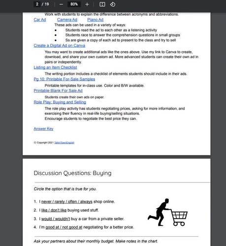 Buying and Selling: Editable Classified Ad Template and Vocabulary