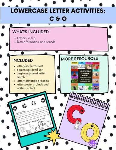 Lowercase Letter Phonics and Handwriting Activities: c and o by Ms Beh in K