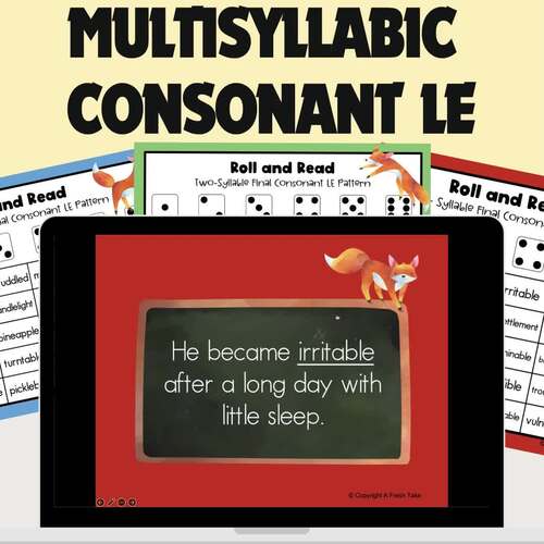 Roll & Read Multisyllabic 4+ Syllable Consonant LE Words Sentences Digital