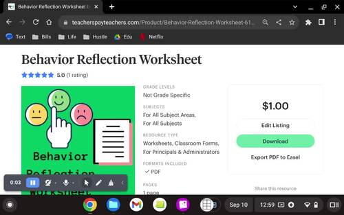 Behavior Reflection Worksheet