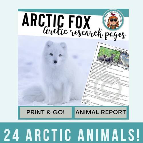 Arctic Animal Research Pages Bundle featuring 25 Arctic Animals | TPT