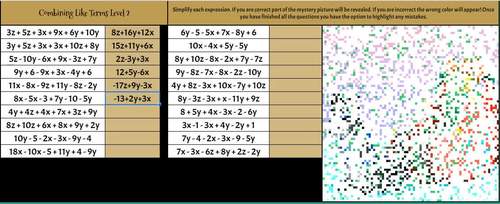 Combining Like Terms Winter Christmas Math Pixel Art | 3 Variables