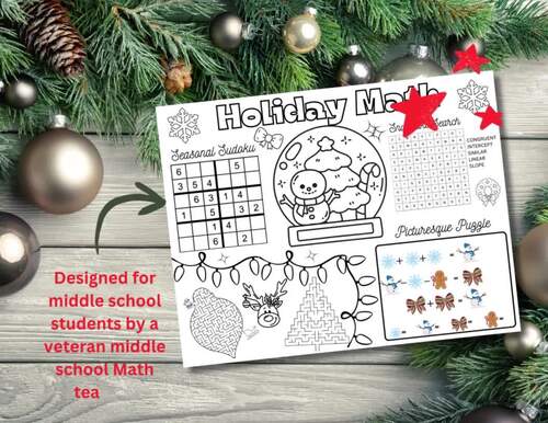 Holiday Math Activity Sheet, Extra Credit Assignment, After Test Cool Down