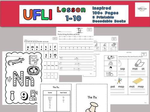 UFLI Lessons 1-10 Aligned Bundle 100+ Page of Worksheets by Talley Lane
