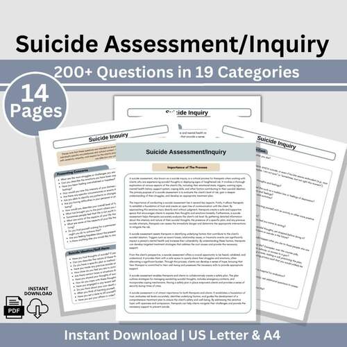 200+ Suicide Inquiry Questions, Suicide Assessment, Therapy Cheat Sheet