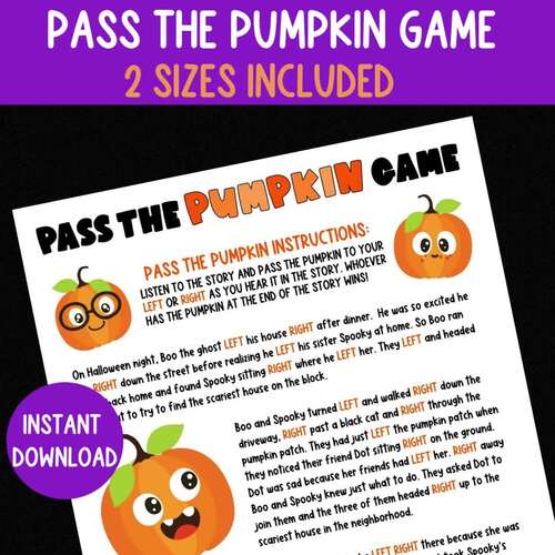 Classroom Halloween Game, Printable Pass The Pumpkin Game, Left Right Game