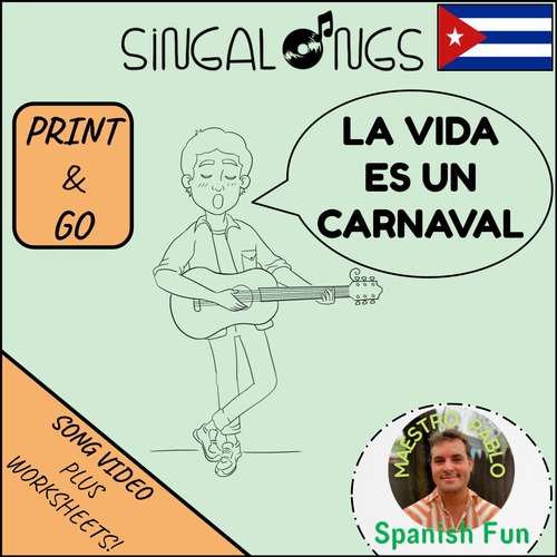 Preview of La Vida es un Carnaval Celia Cruz! Sing Along Video Song and Worksheets