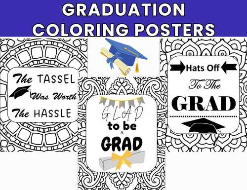 Graduation Posters -4 Graduation Theme Coloring Posters -Full Page