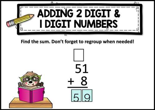 2 Digit by 1 Digit Addition with Regrouping Boom Cards & Printable Task Cards