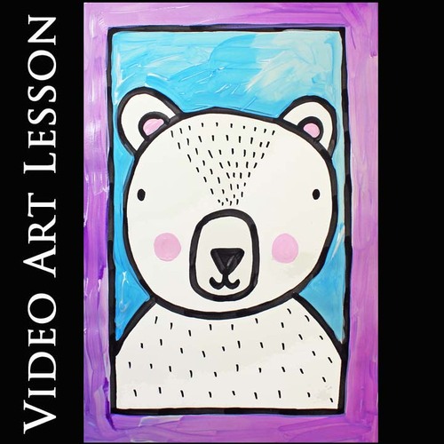 Preview of POLAR BEAR Video Art Lesson | WINTER Directed Drawing & Painting Activity