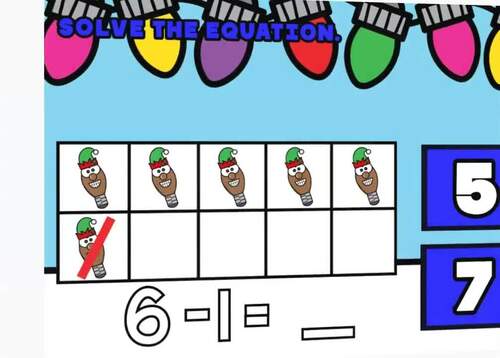 Christmas Lights Subtraction Within 10 Boom Cards with Ten Frame ...