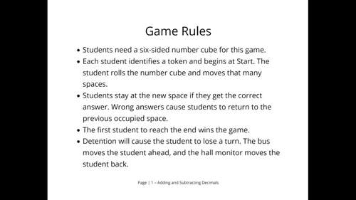 Adding and Subtracting Decimals Game by Algebra Beagle | TPT