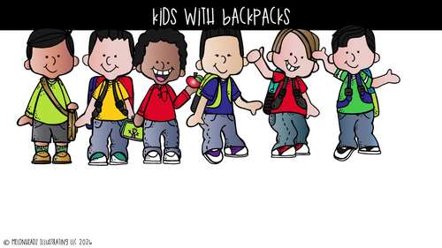 Kids with Backpacks clip art, school Combo Pack by Melonheadz Clipart