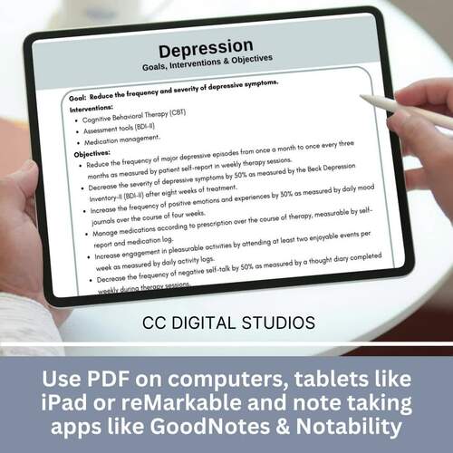 Depression Therapy Tool Measurable Goals Objectives and Interventions
