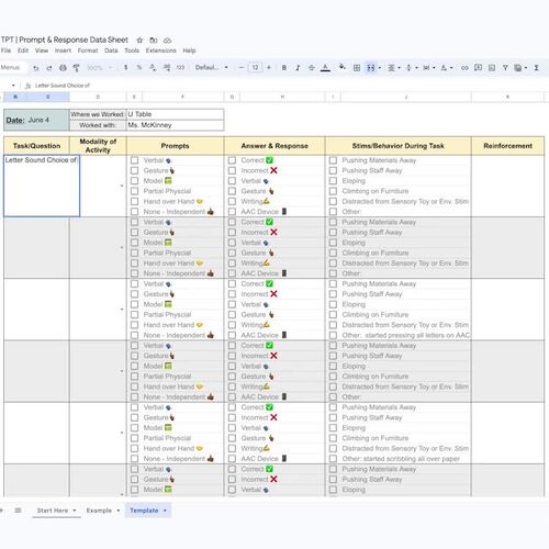 Prompting Response Data Sheet for Students with Limited Language