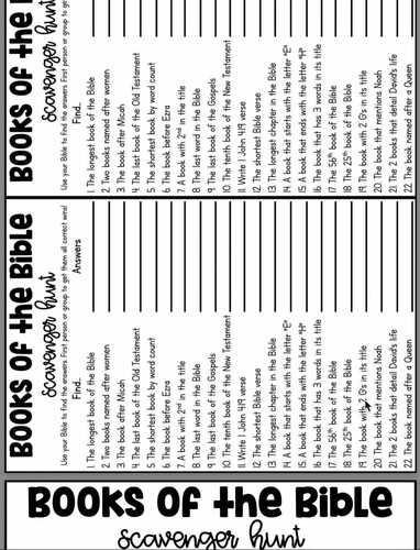 Books of the Bible Trivia Scavenger Hunt Game by Teaching 5th in Nash