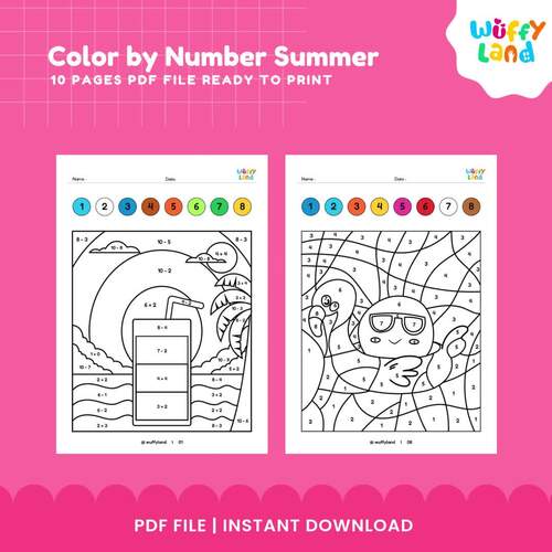Summer Color by Number Math Practice Worksheets | Addition and ...