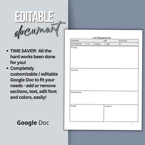 Social Worker Progress Note Template, Perfect for Case Management