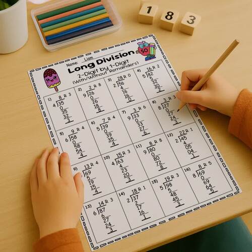 Long Division Worksheets – 2-Digit by 1-Digit with/without Remainders