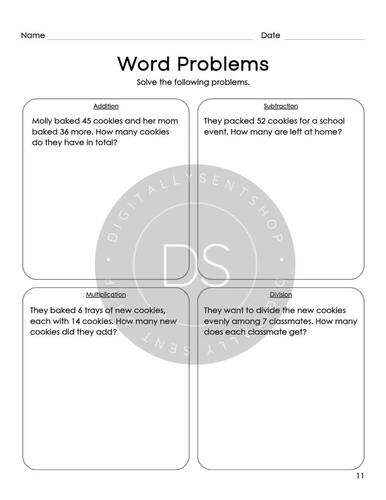 100 Problems | Math Linked Mixed Multi-Step Word Problems | Grade 3-4