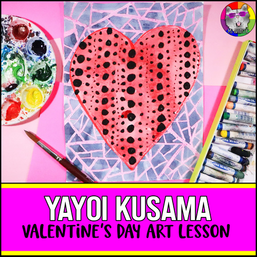 Preview of Valentine's Day Art Lesson, Yayoi Kusama Heart Art Project for Elementary