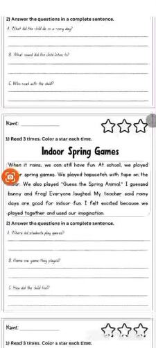 Spring Rain Reading Passages with Comprehension Questions | 1st & 2nd Grade