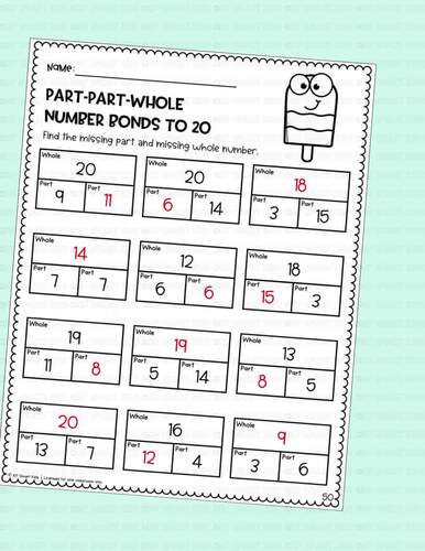 Number Bonds to 20 Missing Part and Whole Popsicle Summer Math K 1st Grade