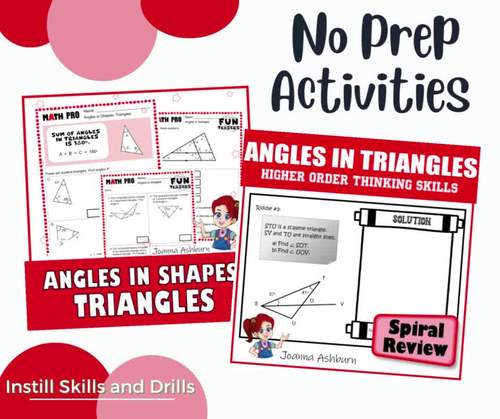 Missing Angles in Triangles: Guided Practice and Review Worksheets BUNDLE