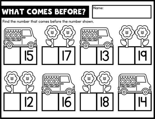 Before and After Numbers to 20 No Prep Math Worksheets for Kindergarten
