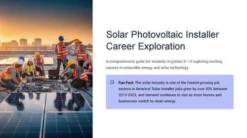 Solar Photovoltaic Installer Career Exploration 101 Grades 4-12 PPTX ...