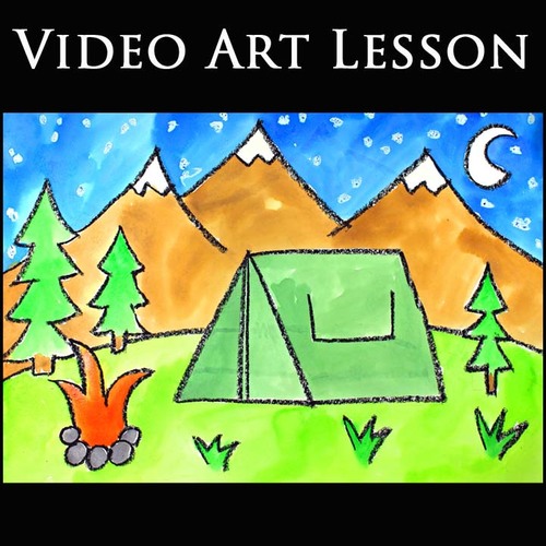 Preview of SUMMER TENT CAMPING SCENE Video Art Lesson | Directed Drawing & Painting Project