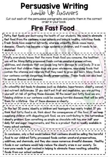 Persuasive Writing - Paragraph Jumble Up by Pink Tulip Teaching 