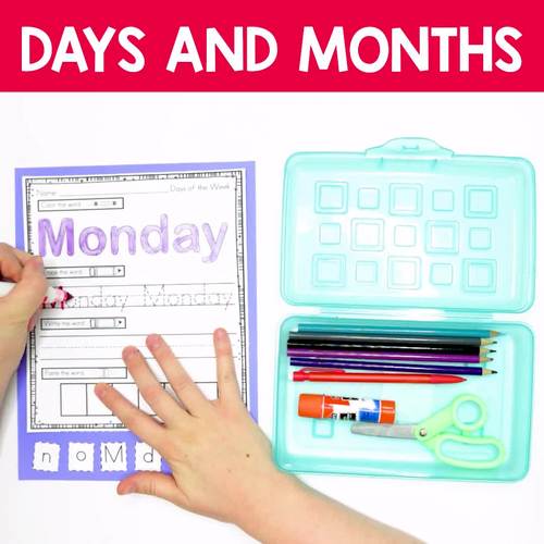 Months and Days of the Week Printable Worksheets Including Cut and Paste