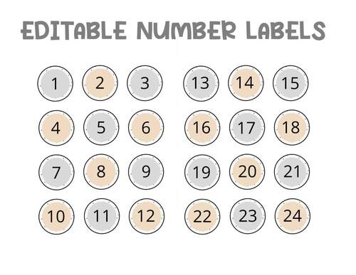 Printable Round Number Labels, Math Numbers, Boho Neutral Colors Spotty Tags