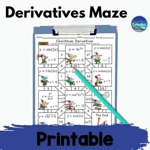 Derivatives Maze Christmas Print Activity by Calculus4u TPT