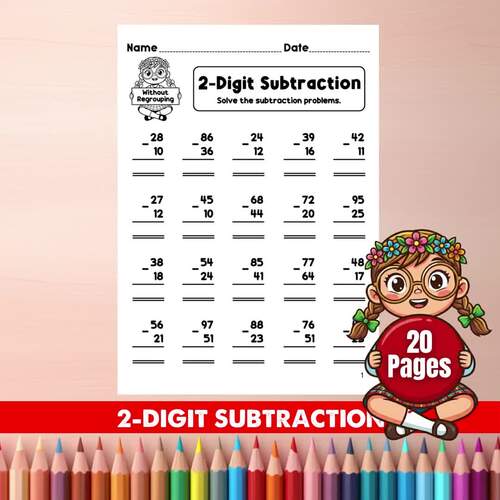 2-Digit Subtraction Without Regrouping Worksheets | Spring Math Activities