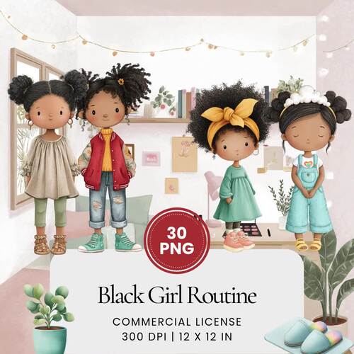 Black Girl Routine Watercolor Clipart by Ikota Design | TPT