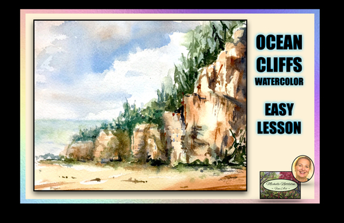 Preview of Easy Watercolor Video Lesson Ocean Cliffs