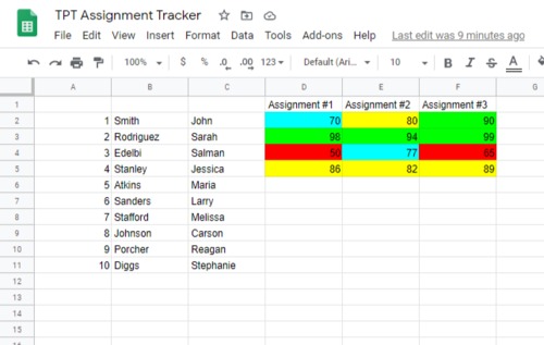 Preview of Color Coding on Google Sheets using Conditional Formatting