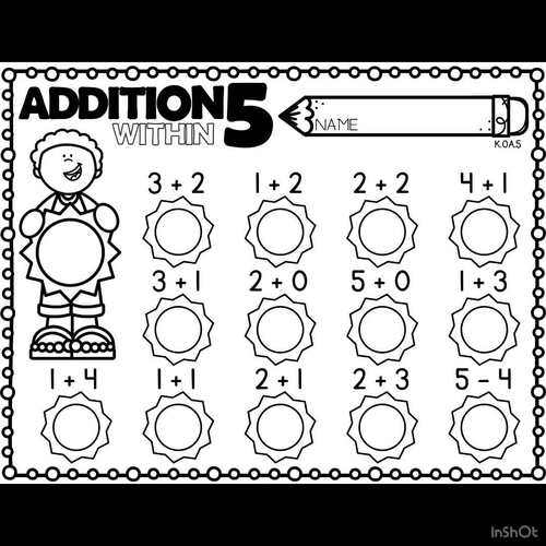 Kindergarten Addition Within 5 Worksheets | No Prep Math | TPT