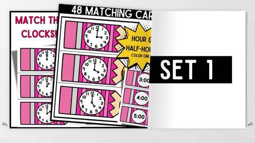 1st Grade | Telling Time to the Hour and Half Hour | Matching Cards ...