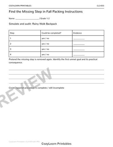 Find the Missing Step in Fall Packing Instructions by CozyLearn Printables