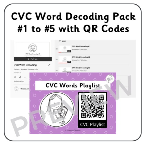 Preview of CVC Word Decoding: Video and QR Code Complete Pack