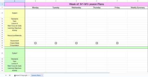 Editable Lesson Plan Template, Weekly Lesson Planner Google Sheets for ...