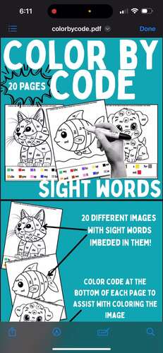 Color by Sight Word Worksheets Bundle | 20 Pages of Fun Color by Code ...