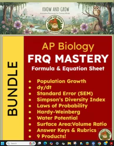 AP Biology Formula Sheet FRQ Mastery Bundle: Data, Graphing & Calculations