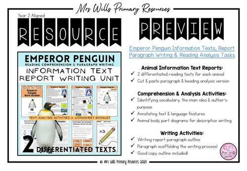 Emperor Penguin Information Texts, Report Paragraph Writing & Reading