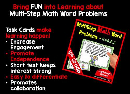 4th Grade Math Word Problems Task Cards | Multi-Step Problem Solving